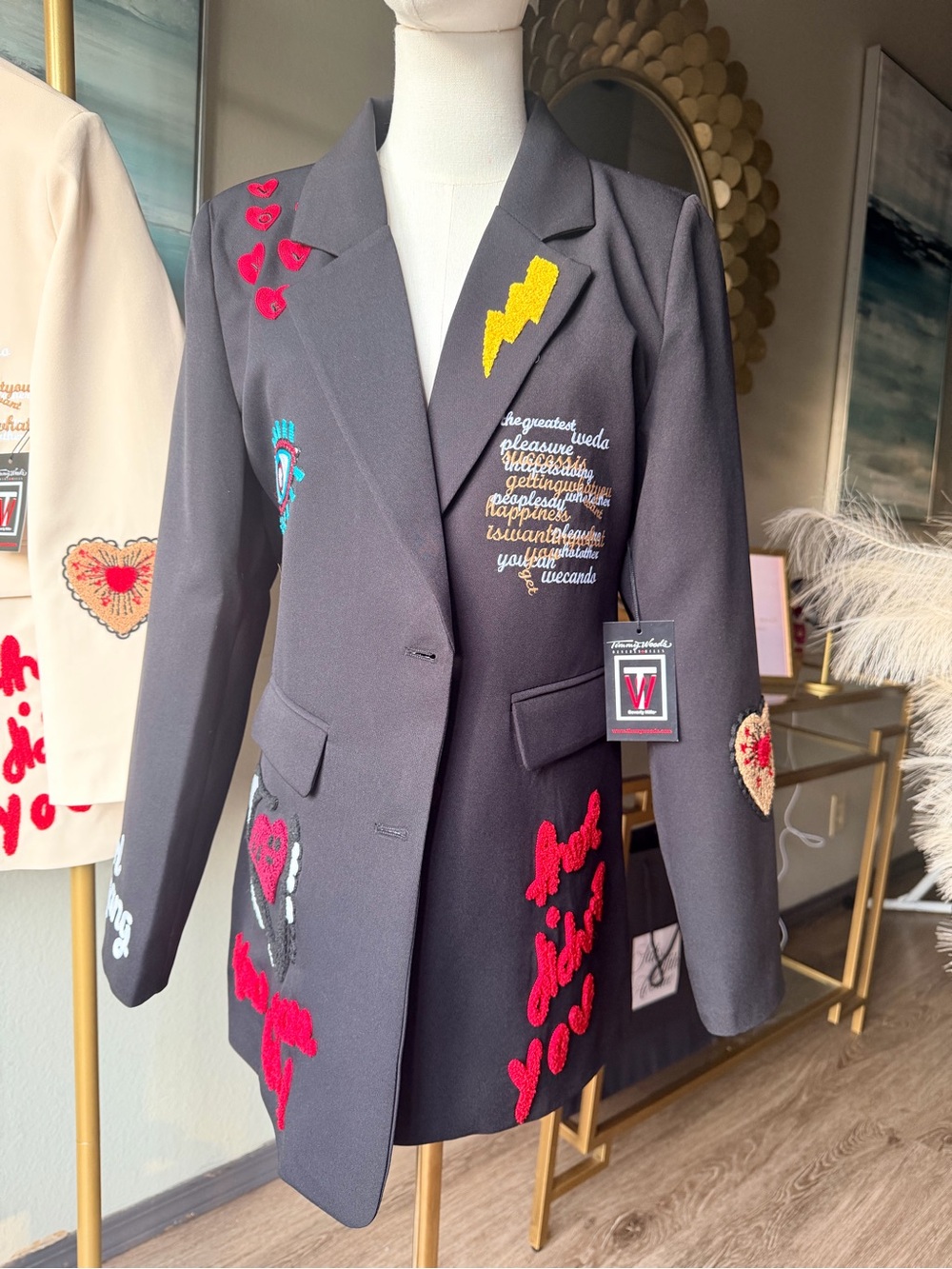 Timmy Woods Embroidered Statement Blazer NWT Wearable Art Viral Instagram TikTok